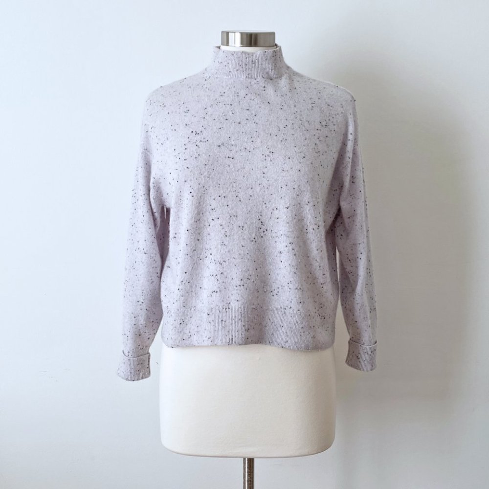 Everlane cashmere crop mockneck sweater, lavender donegal